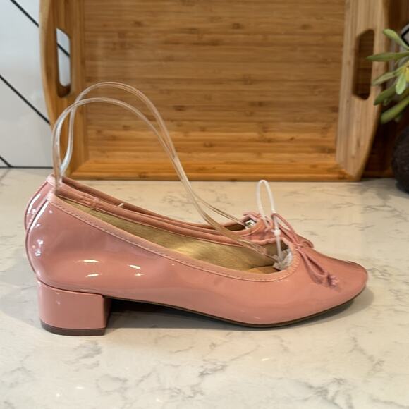 Topshop pink  bow tie mid block heel round toe faux patent leather office size 7 - Picture 6 of 11
